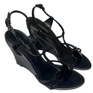 Louis Vuitton Black Croc Embossed Leather Butterfly Wedge Sandals   Size: EU 40